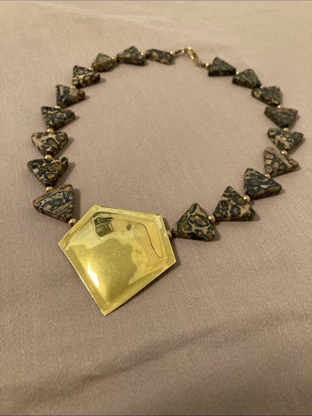 Leopard Skin Jasper Boutique Vintage Necklace Triangles with Geometric Pendant